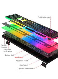 مجموعة ماوس ولوحة مفاتيح لاسلكية بإضاءة خلفية RGB ولوحة مفاتيح قابلة لإعادة الشحن وغطاء مفاتيح ABS Pudding ووضع السبات التلقائي ووضع توفير الطاقة وتقنية النقل اللاسلكي 2.4 جيجاهرتز (أسود)