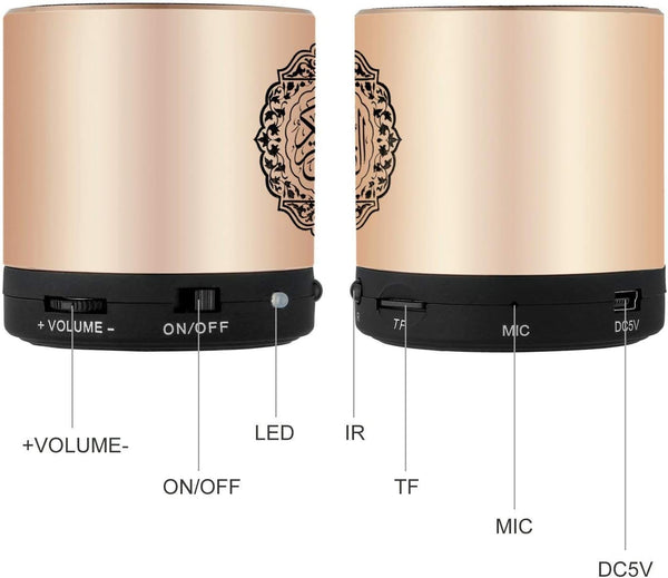 مكبر صوت قرآني محمول مع جهاز تحكم عن بعد من سيروتشيو، مشغل MP3 بسعة 8 جيجابايت، بطاقة TF، راديو مترجم للقرآن الكريم قابل لإعادة الشحن مع بوصلة USB 