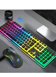 Wireless Mouse And Keyboard Set RGB Water Backlight Rechargeable Keyboard ABS Pudding Key Cap Automatic Hibernation Power Saving Mode 2.4G Wireless Transmission Technology(Black)