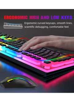 Wireless Mouse And Keyboard Set RGB Water Backlight Rechargeable Keyboard ABS Pudding Key Cap Automatic Hibernation Power Saving Mode 2.4G Wireless Transmission Technology(Black)