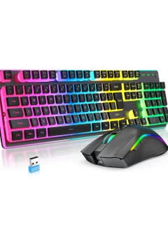 Wireless Mouse And Keyboard Set RGB Water Backlight Rechargeable Keyboard ABS Pudding Key Cap Automatic Hibernation Power Saving Mode 2.4G Wireless Transmission Technology(Black)